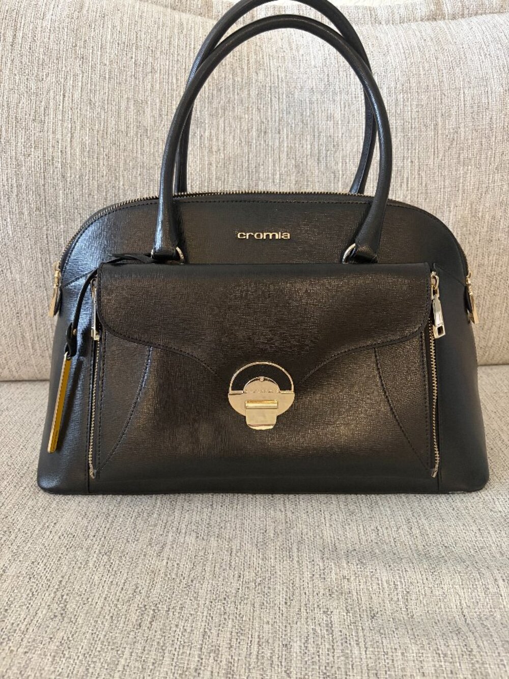 Classic Italian Leather Black Cromia Satchel w/Removeable Clutch and Purse Pouch
